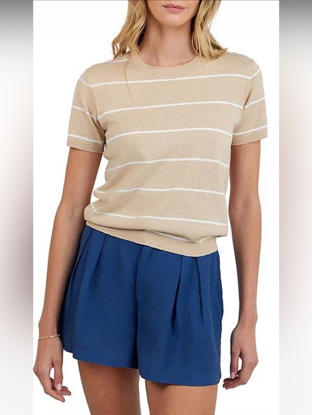 NWT🌷Bella Dahl Cashmere Blend Lightweight Knit Striped Crewneck Short Sleeve Top